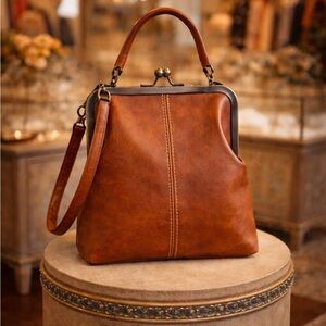 Stylish Tan Vegan Leather Crossbody Handbag
